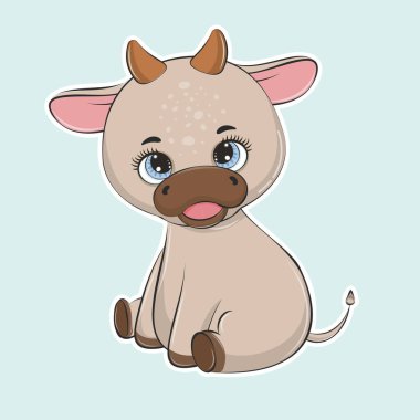 Mavi arka planda şirin çizgi film bebek ineği..