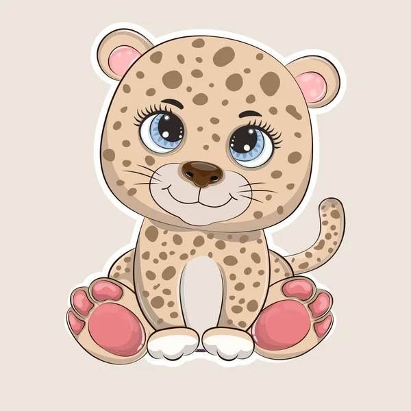 Cute cheerful cartoon leopard on a light background — стоковый вектор