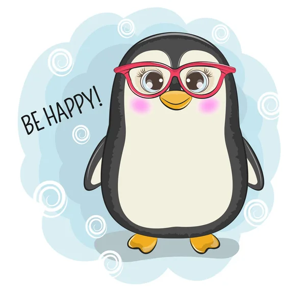 Lindo pingüino bebé de dibujos animados feliz en unas gafas de sol. — Vector de stock