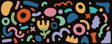 Büyük bir el çizimi soyut çeşitli geometrik karalama ve nesneleri şekillendirir.