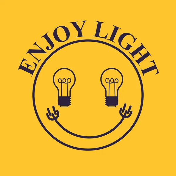 Sticker Cute Smiling Bulb Eyes Slogan Enjoy Light Cartoon Flat — Stock Vector