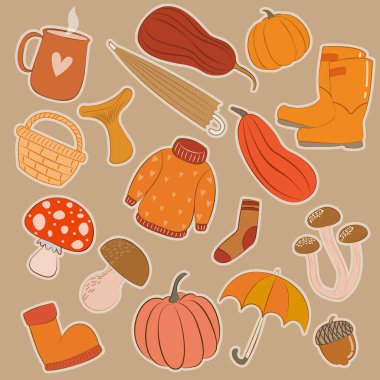 Modern tasarım için büyük sezon sonbahar nesneleri. Vektör illüstrasyonu.