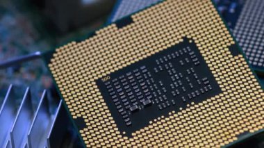 Elektronik ana kart üzerinde İşlemci Bilgisayar İşlemcisi Soketi 'nin yakın plan görüntüsü, seçici odaklanma