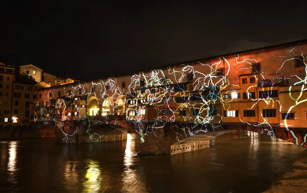 Florencia Diciembre 2020 Famoso Ponte Vecchio Sobre Arno Iluminado Con — Foto de Stock