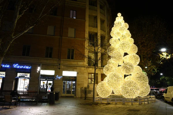Florence December 2020 Illuminated Christmas Tree Center Florence Italy — Stock Photo, Image