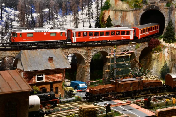 Florencja Włochy Listopad 2021 Model Kolejowy Szwajcarskim Bernina Express Pociąg — Zdjęcie stockowe