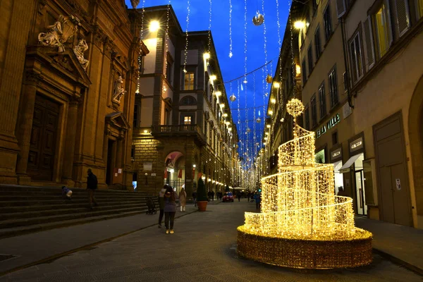 Firenze Novembre 2021 Albero Natale Illuminato Decorazione Nel Centro Firenze — Foto Stock