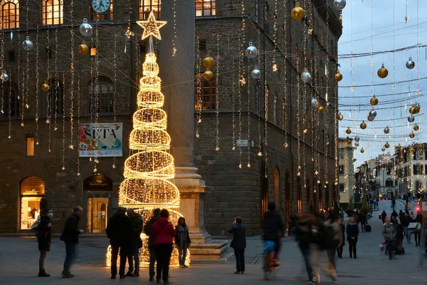 Florença Novembro 2021 Árvore Natal Iluminada Decoração Centro Florença Tornabuoni — Fotografia de Stock