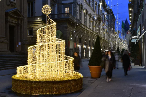 Florenz November 2021 Erleuchteter Weihnachtsbaum Und Dekoration Zentrum Von Florenz — Stockfoto