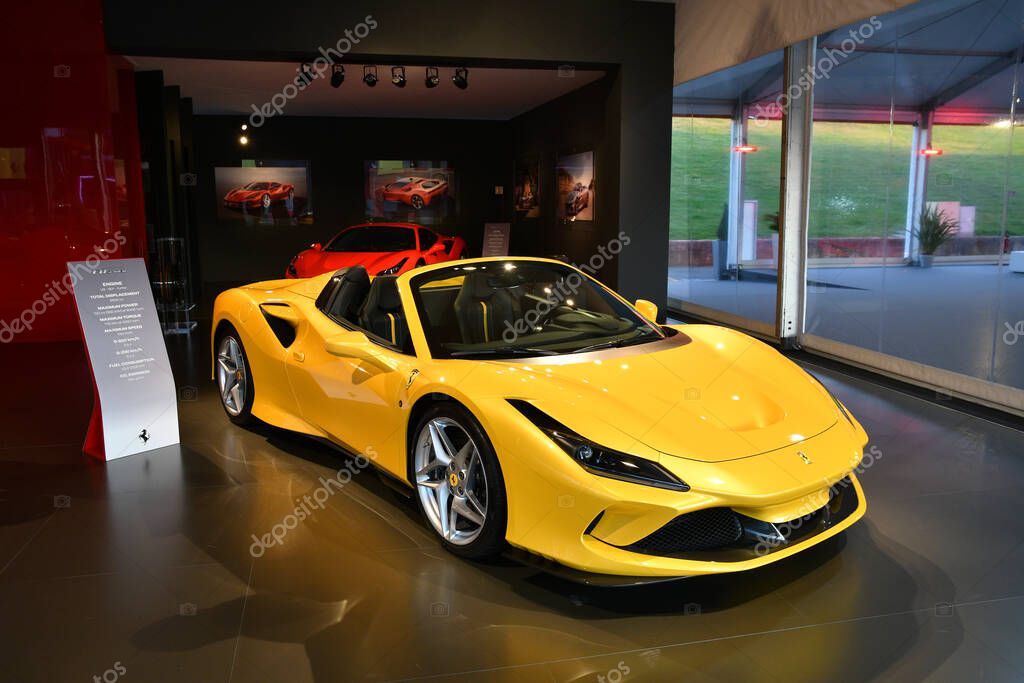 Scarperia, Mugello - 19 November 2021: Ferrari F8 Tributo on display during Finali Mondiali Ferrari 2021 at Mugello Circuit in Italy.