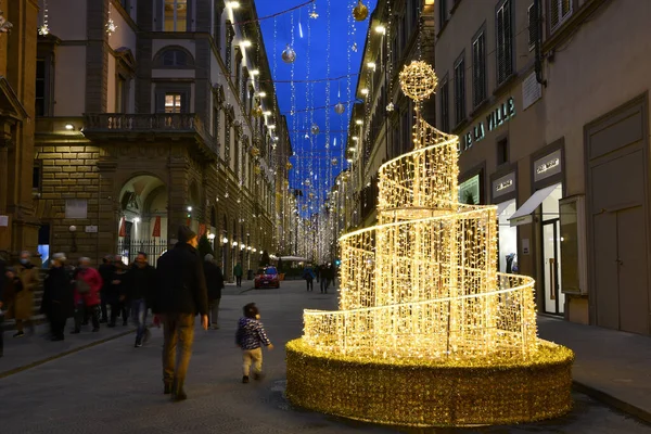 Florenz November 2021 Erleuchteter Weihnachtsbaum Und Dekoration Zentrum Von Florenz — Stockfoto
