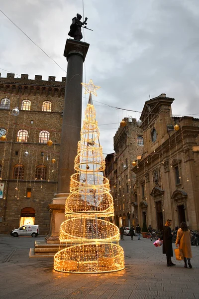 Florença Novembro 2021 Árvore Natal Iluminada Decoração Centro Florença Tornabuoni — Fotografia de Stock