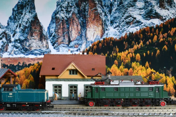 Firenze Italia Dicembre 2021 Modello Ferroviario Miniatura Con Treni Ambiente — Foto Stock