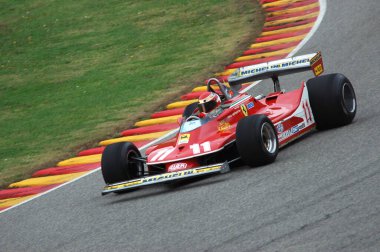 Scarperia, 21 Ekim 2005: Tarihsel Ferrari F1 312T4 ile bilinmeyen koşu 1979 Dünya Finalleri sırasında Jody Scheckter, Ferrari 2005, Mugello Pisti