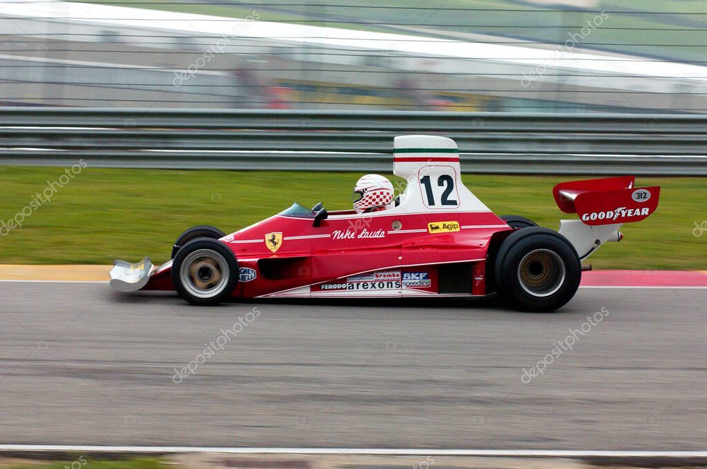 Scarperia, 21 October 2005: Unknown run with Historic Ferrari F1 312T year 1975 ex Niki Lauda during World Finals Ferrari 2005 at Mugello Circuit in italy