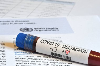 Covid-19 Deltacron Varyantı virüsünün tespiti için kan tüpü. Evraklarda olumlu sonuç elde edildi..