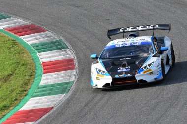 Mugello Circuit, Italy - October 8, 2021: Lamborghini Huracan Supertrofeo of Team FFF RACING TEAM drive by Luciano Privitelio - Donovan Privitelio in action during Race of Italian Championship GT in Mugello Circuit.