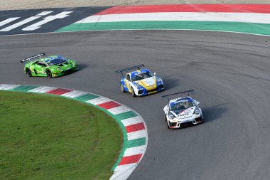 Mugello Circuit, Italy - October 8, 2021: Porsche 991 GT3 of Team TSUNAMI RACING driven by Lino Curti - Carlo Curti during Race of Italian Championship GT
