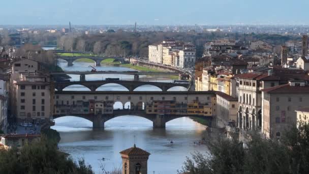 Φλωρεντία Ιανουάριος 2022 Όμορφη Θέα Της Παλιάς Γέφυρας Ponte Vecchio — Αρχείο Βίντεο