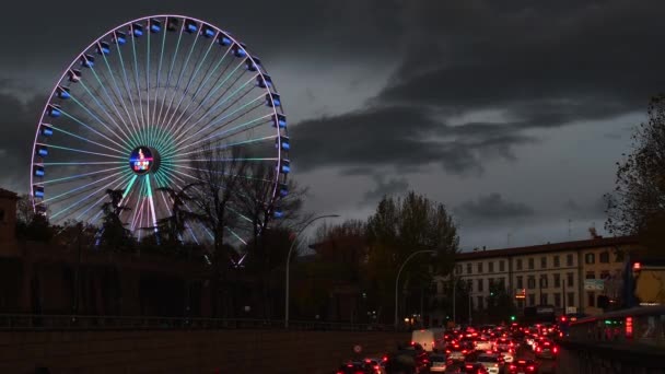 Florence December 2021 Ferris Wheel Illuminated Christmas Period Amusement Park — Stock Video
