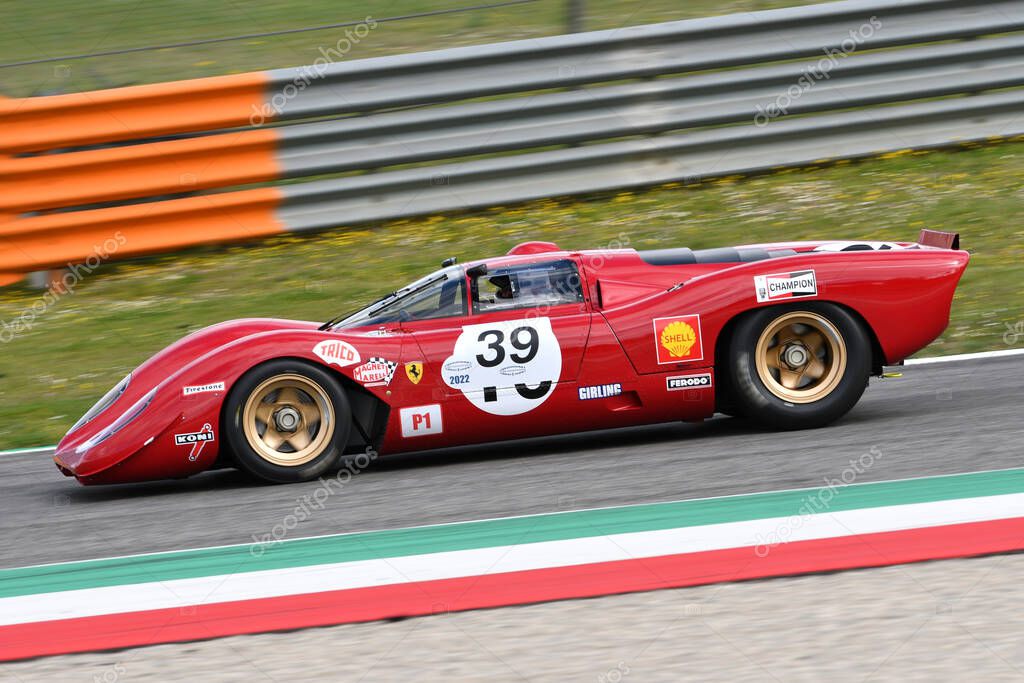 Scarperia, 3 April 2022: Ferrari 312 P year 1969 ex Pedro Rodriguez in action during Mugello Classic 2022 at Mugello Circuit in Italy.