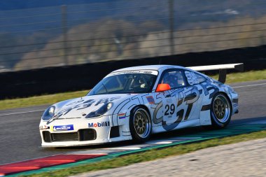 Scarperia, 3 April 2022: Porsche 996 GT3 RS year 2003 in action during Mugello Classic 2022 at Mugello Circuit in Italy.