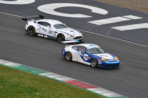 Scarperia, 3 April 2022: Porsche 996 GT3-RSR year 2006 in action during Mugello Classic 2022 at Mugello Circuit in Italy.