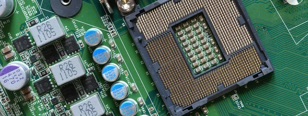 Detail Cpu Socket Modern Computer Motherboard Electronic Small Component Details — Stock Photo, Image