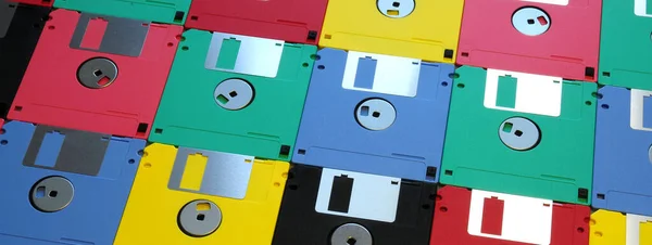 Colored Floppy Diskettes Long Banner Web Image — Stock Photo, Image