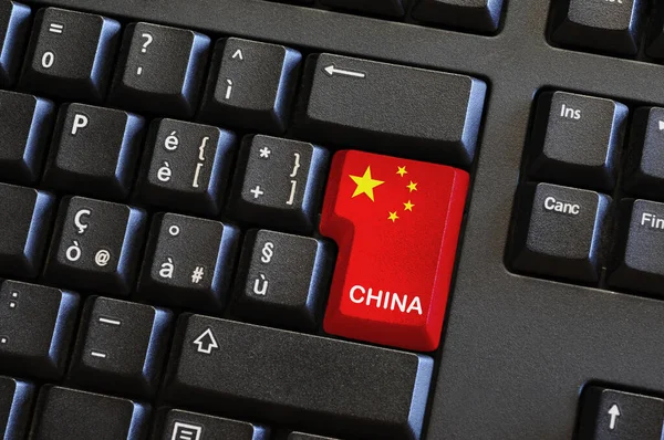 Computer Keyboard Key with China Flag and text \