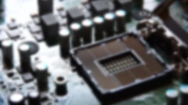 Particular of Socket of Computer Processor on Electronic Motherboard. Computer Motherboard with Components.