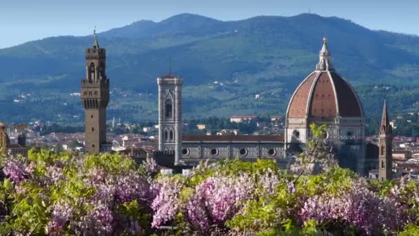 Beautiful View Famous Cathedral Santa Maria Del Fiore Giotto Bell — Stock video