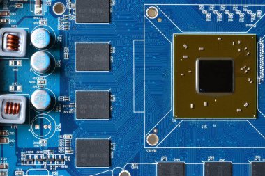 Detail of the processor core of a video card. graphics processing unit on a latest generation Video Card.