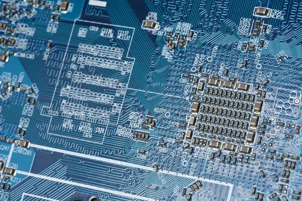 Detail of electronic components and microchips on a video card. Latest generation computer Video Card.