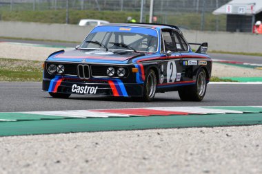 Scarperia, 3 April 2022: BMW 3.0 CSL 1975 driven by unknown in action during Mugello Classic 2022 at Mugello Circuit in Italy.