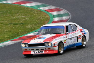 Scarperia, 3 April 2022: Ford Capri 2600 RS 1973 driven by unknown in action during Mugello Classic 2022 at Mugello Circuit in Italy.
