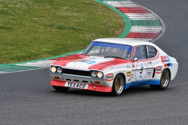Scarperia, 3 April 2022: Ford Capri 2600 RS 1973 driven by unknown in action during Mugello Classic 2022 at Mugello Circuit in Italy.