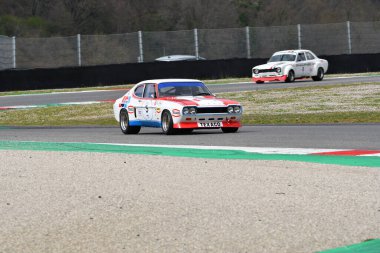 Scarperia, 3 April 2022: Ford Capri 2600 RS 1973 driven by unknown in action during Mugello Classic 2022 at Mugello Circuit in Italy.