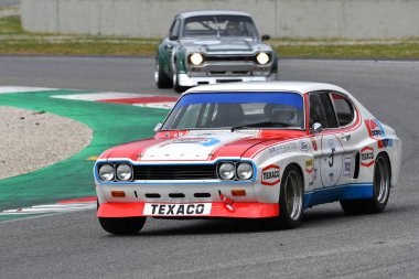 Scarperia, 3 April 2022: Ford Capri 2600 RS 1973 driven by unknown in action during Mugello Classic 2022 at Mugello Circuit in Italy.