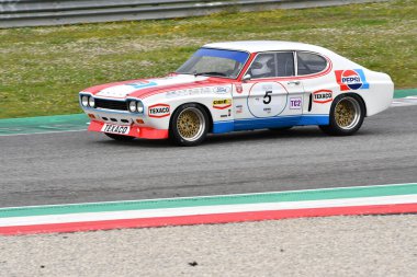 Scarperia, 3 April 2022: Ford Capri 2600 RS 1973 driven by unknown in action during Mugello Classic 2022 at Mugello Circuit in Italy.