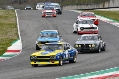 Scarperia, 3 April 2022: Ford Capri 2600 RS 1973 driven by unknown in action during Mugello Classic 2022 at Mugello Circuit in Italy.