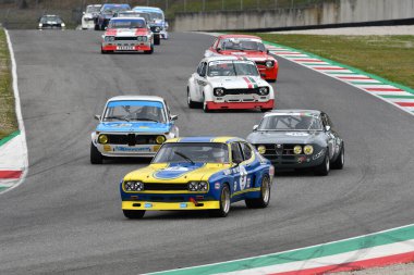 Scarperia, 3 April 2022: Ford Capri 2600 RS 1973 driven by unknown in action during Mugello Classic 2022 at Mugello Circuit in Italy.