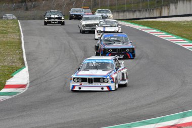 Scarperia, 3 April 2022: BMW 3.0 CSL 1975 driven by unknown in action during Mugello Classic 2022 at Mugello Circuit in Italy.