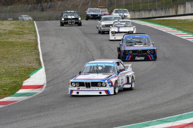 Scarperia, 3 April 2022: BMW 3.0 CSL 1975 driven by unknown in action during Mugello Classic 2022 at Mugello Circuit in Italy.