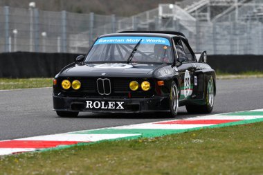 Scarperia, 3 April 2022: BMW 3.0 CSL 1975 driven by unknown in action during Mugello Classic 2022 at Mugello Circuit in Italy.