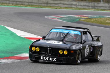 Scarperia, 3 April 2022: BMW 3.0 CSL 1975 driven by unknown in action during Mugello Classic 2022 at Mugello Circuit in Italy.