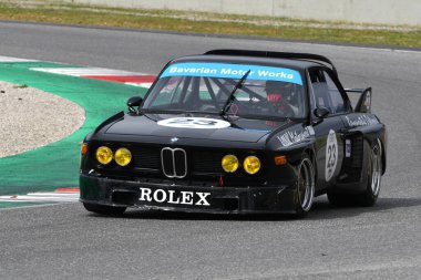 Scarperia, 3 April 2022: BMW 3.0 CSL 1975 driven by unknown in action during Mugello Classic 2022 at Mugello Circuit in Italy.