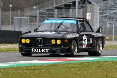Scarperia, 3 April 2022: BMW 3.0 CSL 1975 driven by unknown in action during Mugello Classic 2022 at Mugello Circuit in Italy.