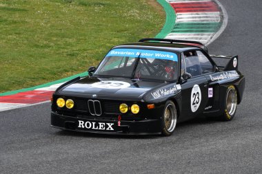 Scarperia, 3 April 2022: BMW 3.0 CSL 1975 driven by unknown in action during Mugello Classic 2022 at Mugello Circuit in Italy.