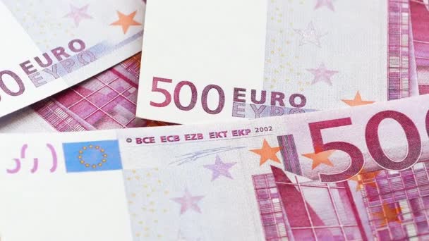 Close Five Hundred Euro Banknotes Rotation — Stock Video